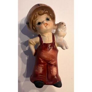 Vintage "Fine Quality Lego" Porcelain Newsboy w/ Puppy 4.5" Hand-Painted Lefton